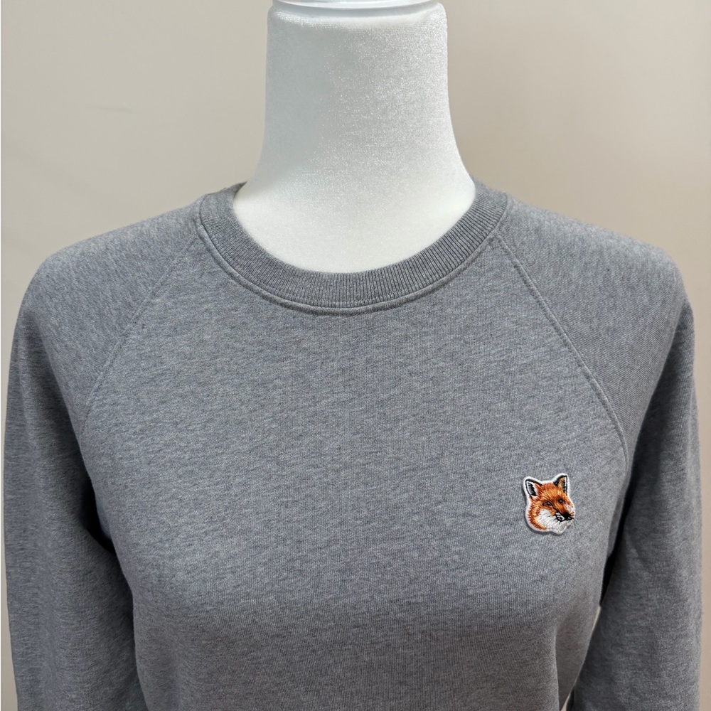MAISON KITSUNE Gray w Fox Head Patch Cotton Long Sleeve Pullover Sweatshirt XS - Picture 3 of 6
